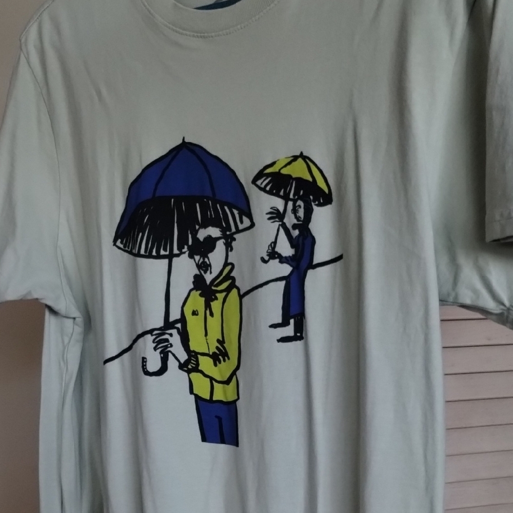 Blue and Yellow Short Sleeve Tee with Graphic Design